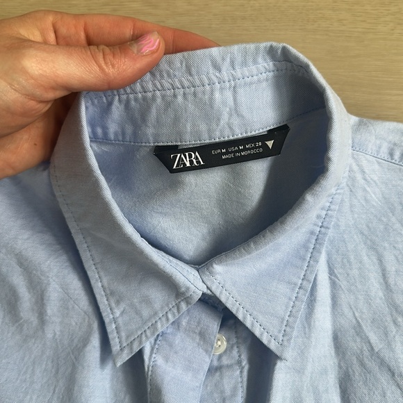 Zara Light Blue Cropped button up with asymmetrical pockets - Picture 3 of 6
